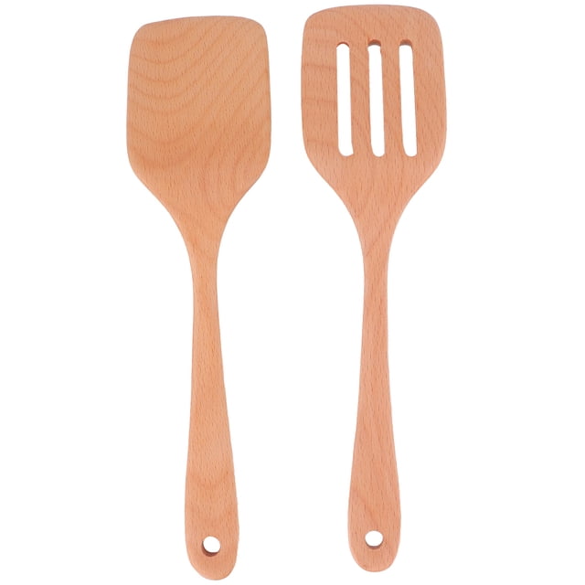 Utensilios de cocina de madera, juego de 2 espátulas de madera, espátula plana, utensilio de cocina ultra sensible
