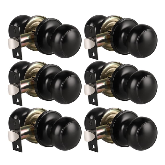 Knobwell - Juego de 6 pomos para puerta, color negro mate, redondos, para pasillo y armario, sin bloqueo, con cerradura duradera, fácil de instalar