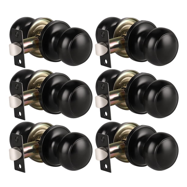 Knobwell - Juego de 6 pomos para puerta, color negro mate, redondos, para pasillo y armario, sin bloqueo, con cerradura duradera, fácil de instalar