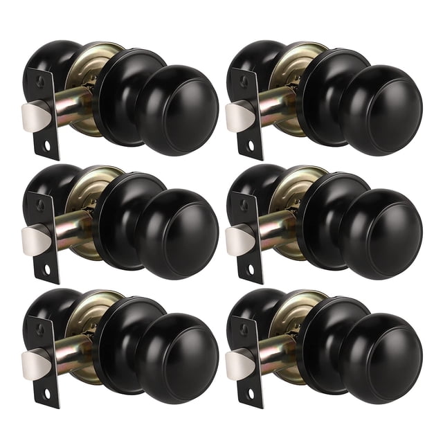 Knobwell - Juego de 6 pomos para puerta, color negro mate, redondos, para pasillo y armario, sin bloqueo, con cerradura duradera, fácil de instalar