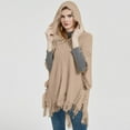 thumbnail image 5 of Ediodpoh Womens Fashion Fringe Bat Sleeve Sweater Pullover Striped Cape Hooded Sweater Shawl Top for Winter Khaki, 5 of 6