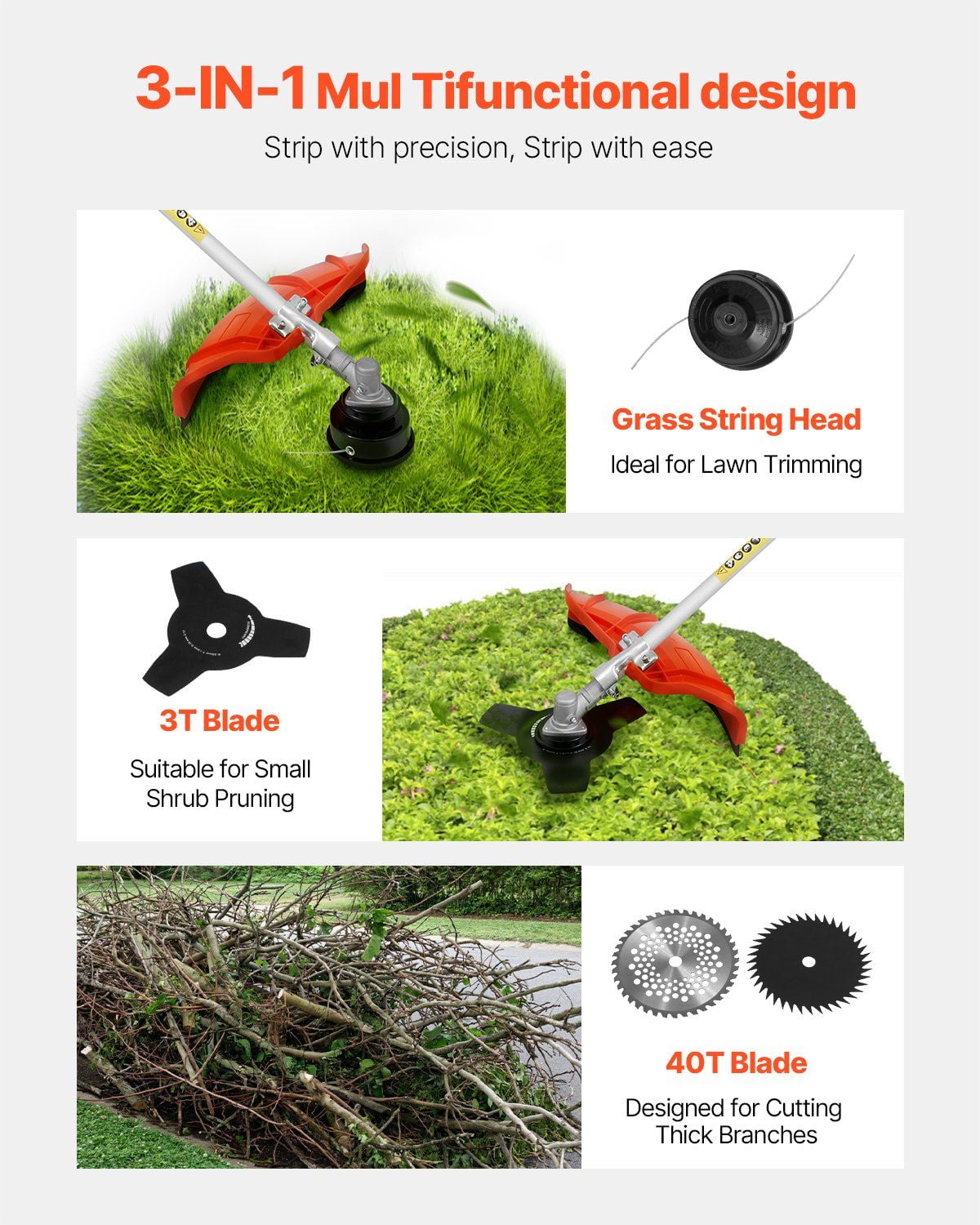 42.7CC 2-Stroke Gas Powered String Trimmer, 16.9" Cordless Design with Shoulder Strap & 3T Blade, Multi-Functional Lawn Edger and Weed Eater for Efficient Grass Cleaning