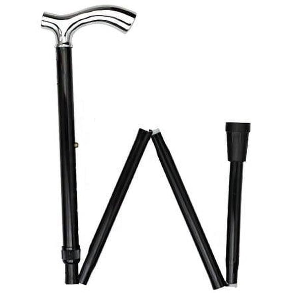 Royal RC Canes Chrome Slim Line Folding Adjustable Fritz Handle Walking Cane – Lightweight Travel-Friendly Black Aluminum Shaft – Stylish Compact Cane for Men and Women