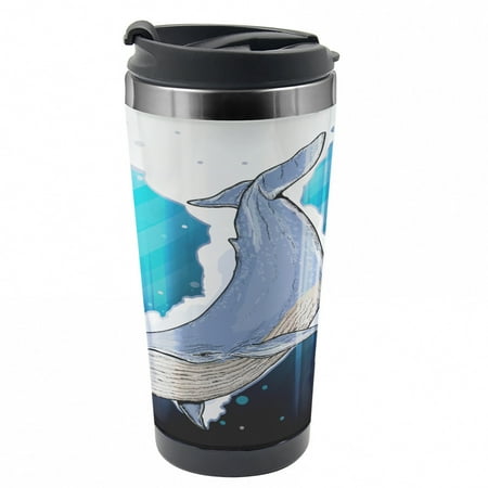 

Whale Travel Mug Ocean Whale Fish Swims Steel Thermal Cup 16 oz by Ambesonne