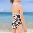 thumbnail image 4 of SEANATIVE Cow Print Lace Up One Piece Bathing Suit Brown Elastic Beach Kids Bikini Swimsuit Size 9-10 Skin-Friendly Swimwear Body Suits for Girls, 4 of 5