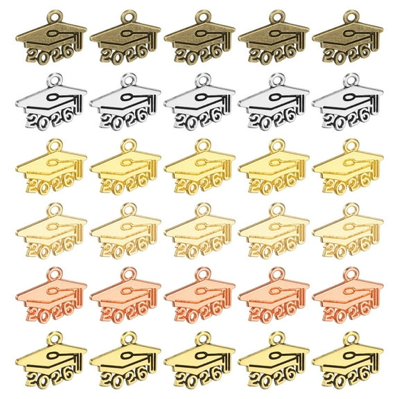 Uxcell 30 Pcs Metal Year Number Charm, 2026 Graduation Tassel Year Charms for Bracelets Earrings Graduate Hats Tassel DIY Crafting, Multicolor