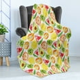 thumbnail image 4 of Fruits Soft Flannel Fleece Throw Blanket, Paintbrush Mixed Plants Splash Watermelon Peach Avocado Design, Cozy Plush for Indoor and Outdoor Use, 50" x 60", Yellow Orange Fern Green, by Ambesonne, 4 of 5