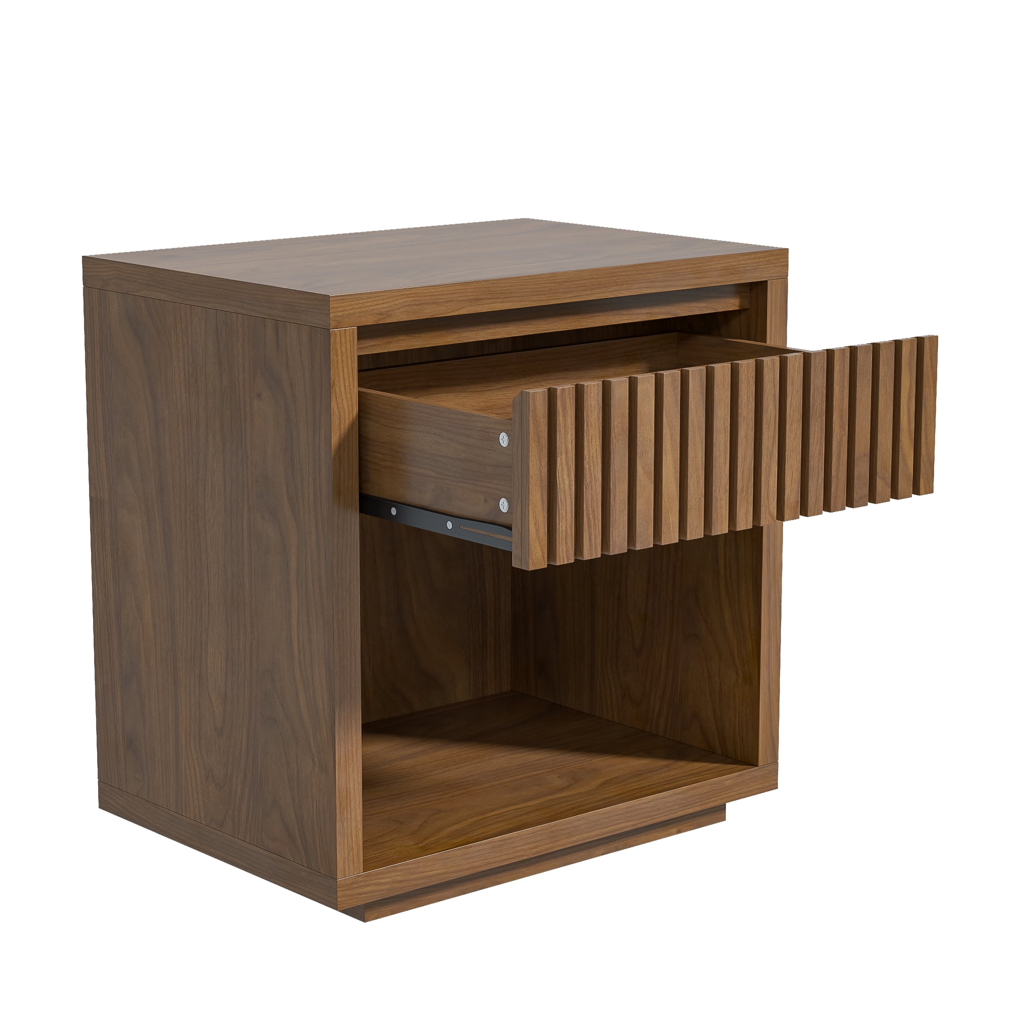 Nightstand with Drawer, Mid Century Nightstands with Open Storage Shelf, Wood Bedside Table