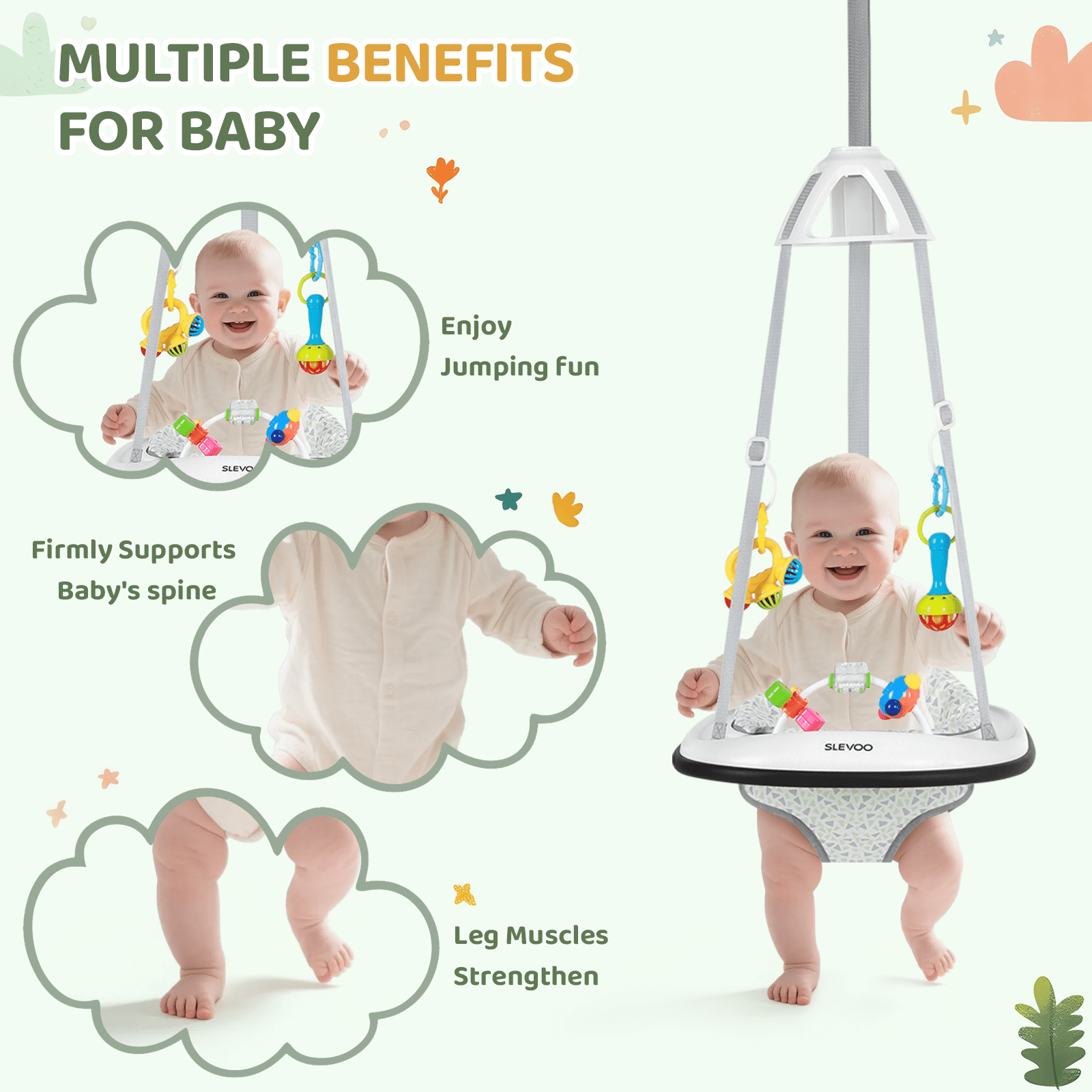 Slevoo Baby Jumper, Baby Doorway Jumper Bouncer with Bumper & Play Tray