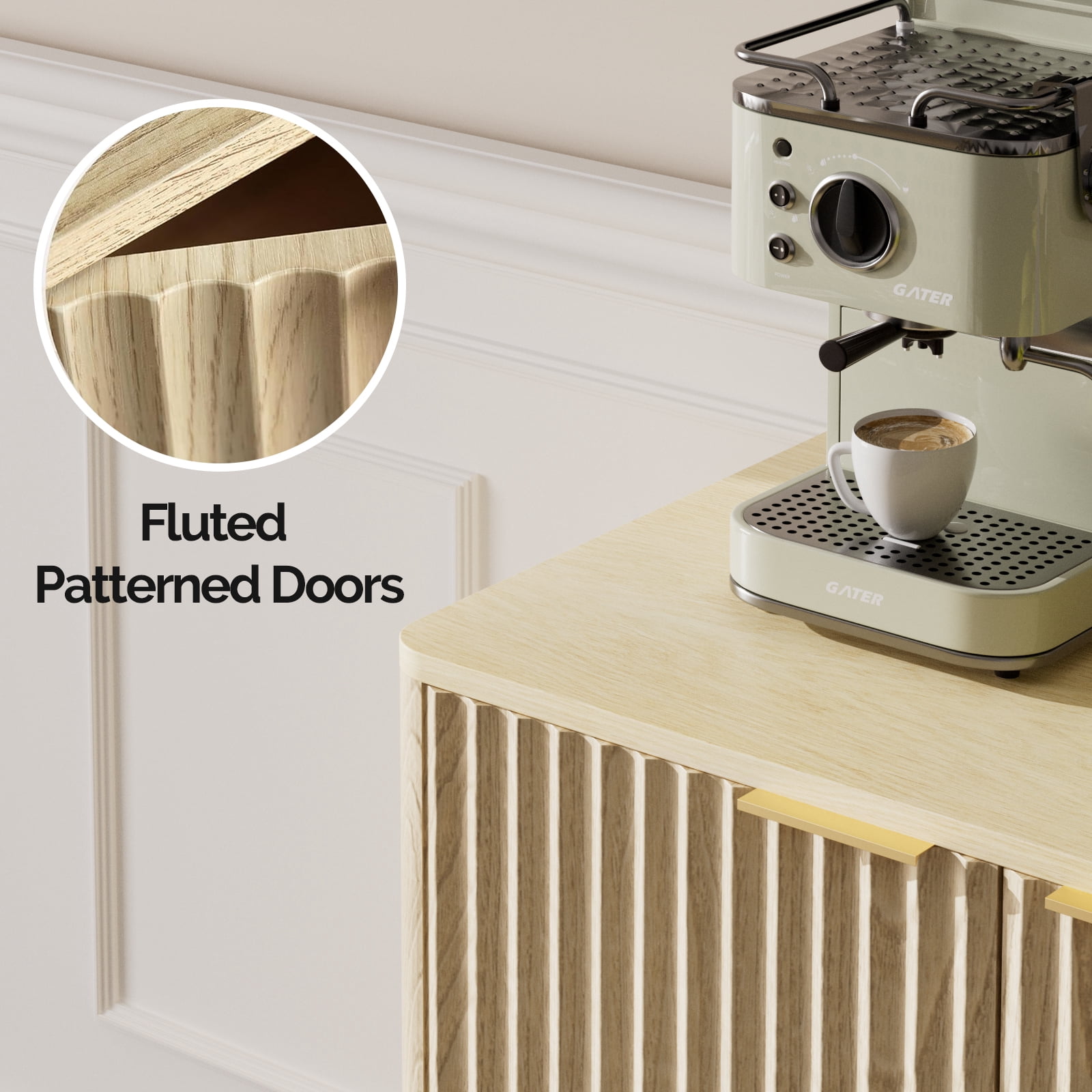 UBesGoo Kitchen Sodeboard with 4 Fluted Doors, 55" Modern Kitchen Pantry Storage Food Cabinet, Boho Accent Buffet for Kitchen, Dining Room Living Room Console Table