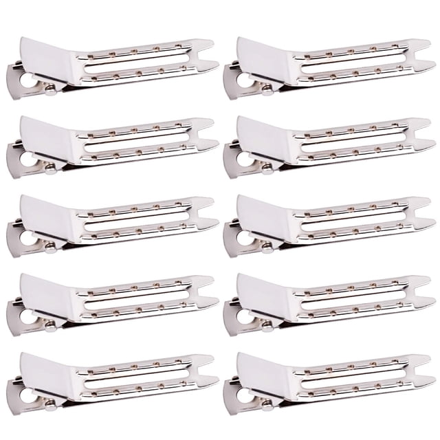 50pcs 1.8“ Silver Metal Hairdressing Double Prong Pin Curl Setting Section Hair Clips Alligator Clips with Holes for Hair Extension