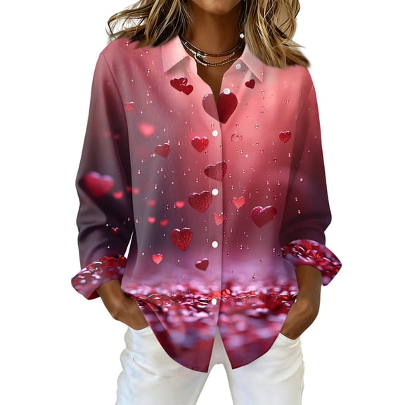 Kixjoy Button Down Shirts for Women Long Sleeve Collared V Neck Shirt Lounge Lightweight Valentine Blouse Dressy Cozy Womens T Shirts, Wine XL