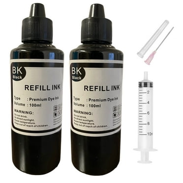 Universal 2x100ml Black DYE Refill Ink Bottles Compatible for All Epson Workforce Epson EcoTank HP Officejet HP Deskjet Brother MFC Canon Pixma Printers Model, 100 ml