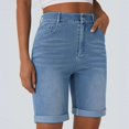 thumbnail image 5 of Yifymode Women's High Waisted Stretchy Bermuda Jean Shorts, Loose Straight Leg Rolled Hem Denim Shorts,Light Blue XL, 5 of 5