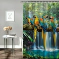 thumbnail image 2 of Orinice Tropical Parrot Shower Curtain Spring Nature Forest Waterfall Colorful Birds on The Branch Summer Lush Jungle Plant Natural Landscape Bathroom Polyester Fabric Curtain Set  69x72, 2 of 7