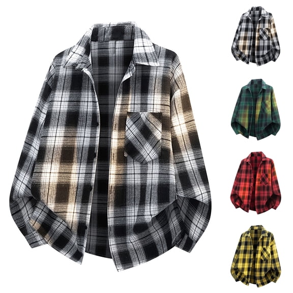Mens Flannel Shirt Dqueduo Men's Casual Long Sleeve Checkered Shirt Loose Brushed Shirt Jacket, Sizes M-5XL Black XL