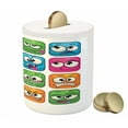 thumbnail image 3 of Funny Piggy Bank, Digital Square Cartoon Style Smiling Face Expression Monster Comic Avatar, Ceramic Coin Bank Money Box for Cash Saving, 3.6" X 3.2", Multicolor, by Ambesonne, 3 of 4