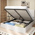 thumbnail image 3 of Frostbloom King Size Lift-Up Storage Platform Bed frame with Velvet Upholstered Headboard, Off-White, 3 of 9