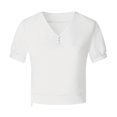 thumbnail image 4 of Blusa informal sólida de manga corta con cuello en V de verano para mujer a la moda Fridja  bn3977, 4 of 7