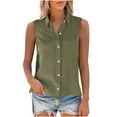 thumbnail image 6 of FAVIPT Womens Linen Tops Sleeveless Collared Tops Oversized Button Up Blouses Work Shirts Casual Summer Tank Top 2025 Army Green,L, 6 of 7