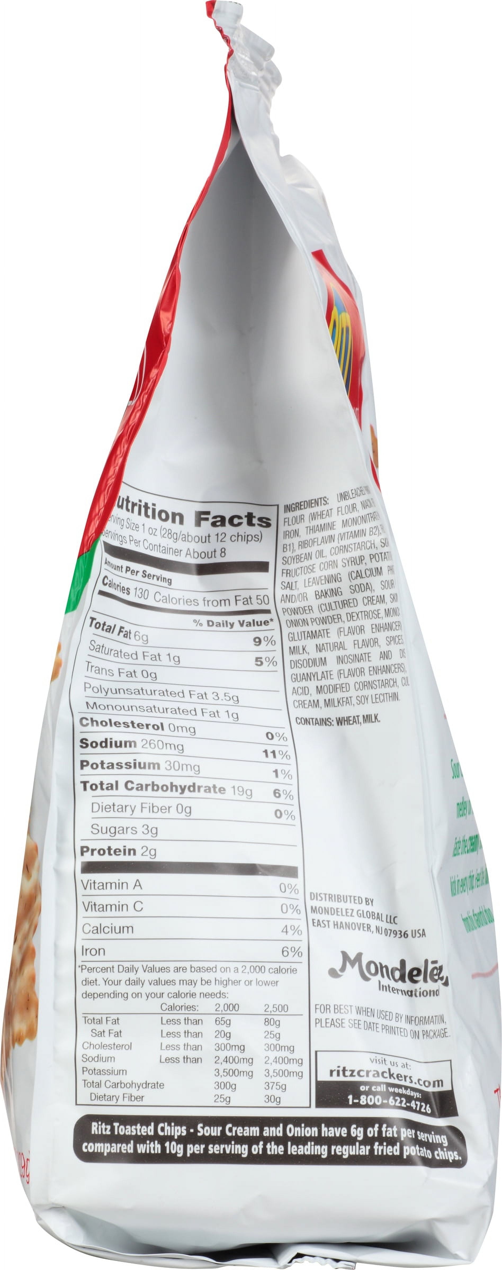 Nabisco, Ritz, Sour Cream and Onion, Toasted Chips, 8.1 oz, 40% Less Fat, Plastic Bag