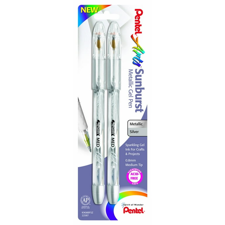 Pentel Sunburst Metallic Rollerball Gel Pen, Medium Point (0.8 mm), Gold/Silver - 2 pack