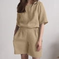 thumbnail image 3 of Camisa Pantalones Cortos Traje Camisa de mujer Pantalones cortos Traje Sólido Chándal de verano Conjuntos a juego (Caqui M) Ygjytge para Mujer Caqui T S, 3 of 6
