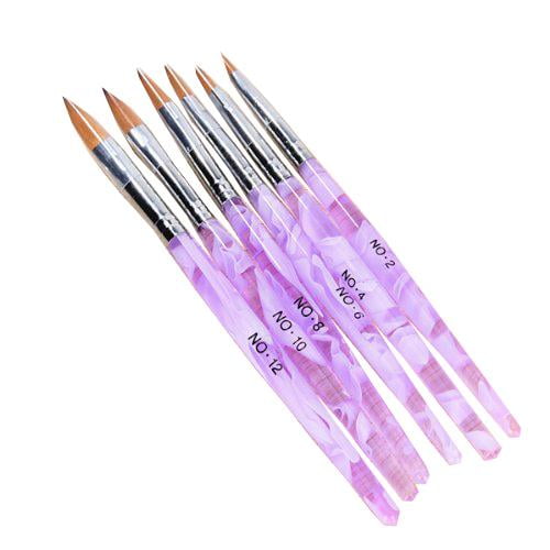 6 x Acrylic Nail Brush for Manicure Sable Acrylic Nails Round Nail Art Brush With Transparent Handle for Nail Salon and Home Use