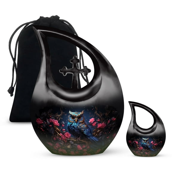 Owl Urn - Burial Urns - Urns For Ashes Adult Female Mother & Dad Male - Decorative Urns - Cremation Urn For Adults - Adult Urns For Human Ashes - Combo 1 Large & 1 Keepsake