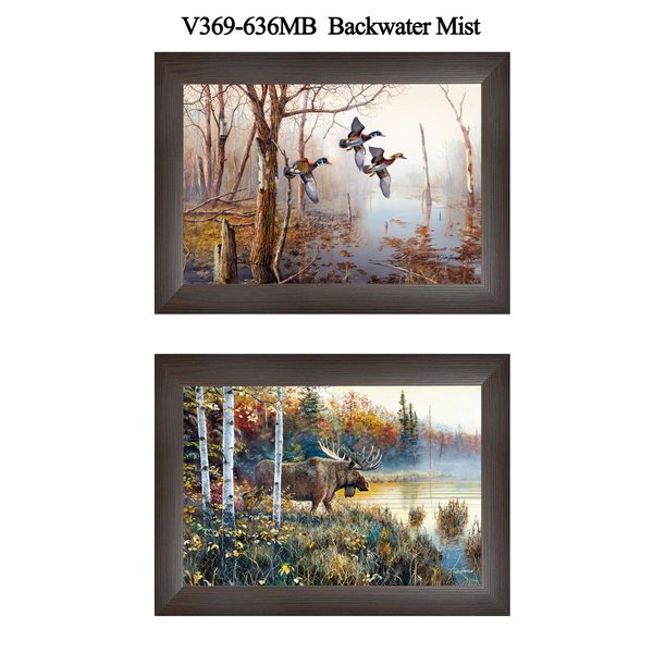 "Backwater Mist" Collection By Jim Hansen, Printed Wall Art, Ready To Hang Framed Poster, Brown Frame