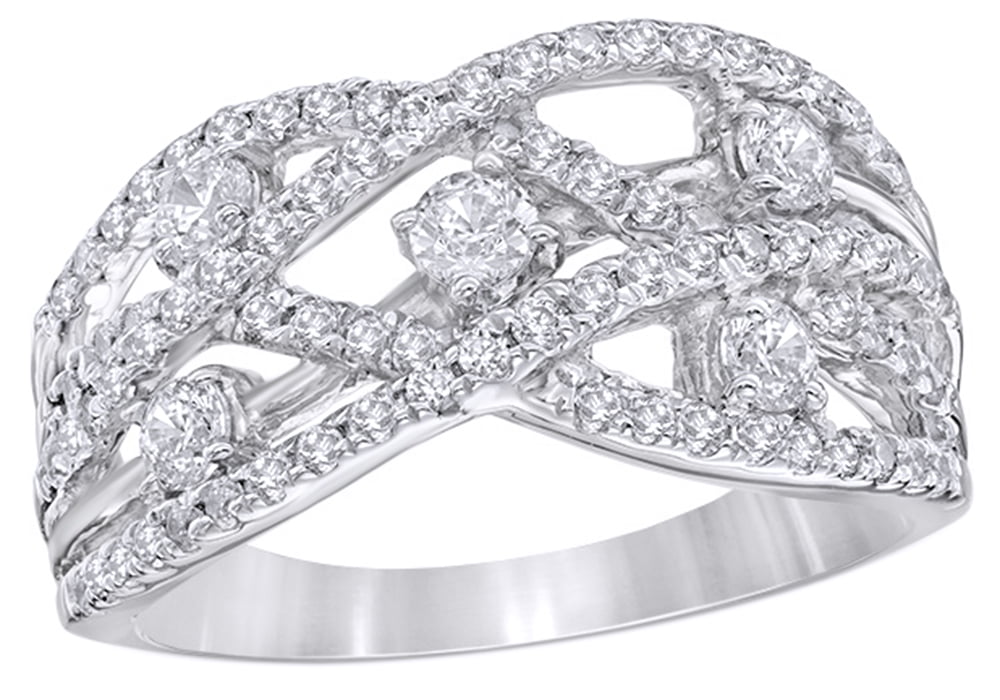 White Natural Diamond Layered Orbit Ring in 10K White Gold (1 cttw ...