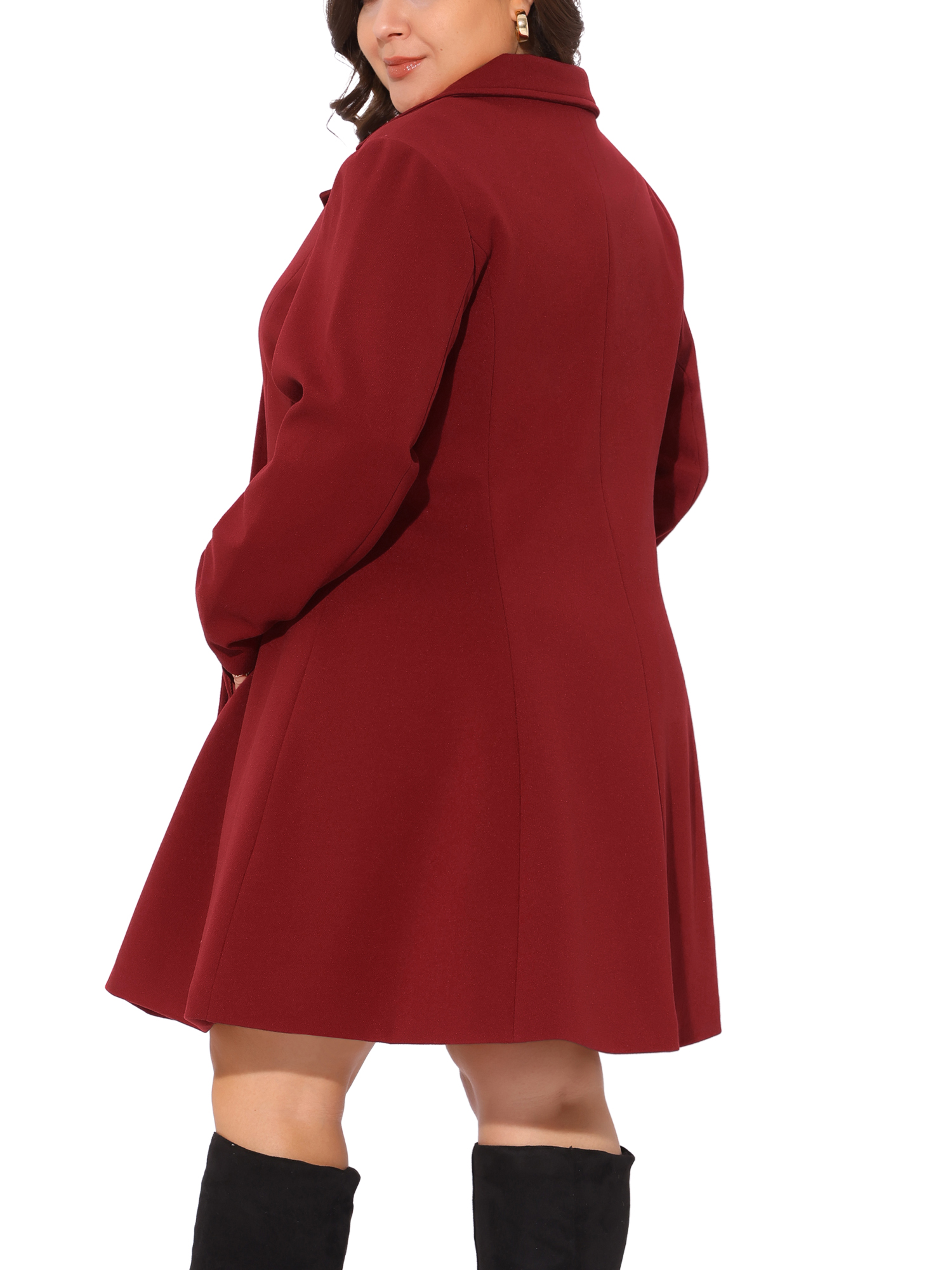 DARING DIVA Women's Plus Size Notch Lapel Double Breasted A Line Peacoat 4X Burgundy