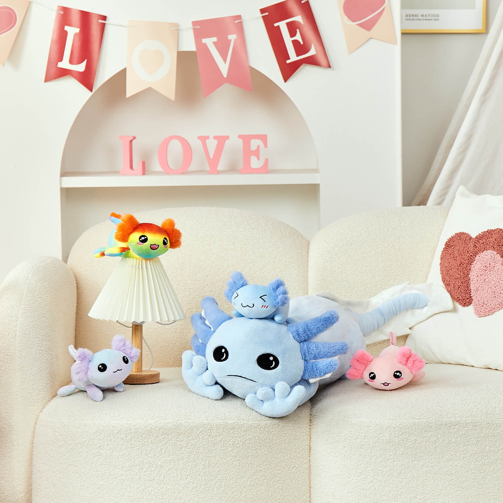 MaoGoLan 31.89" Giant Glow in The Dark Axolotl Stuffed Animals with 4 Babies Inside Large Axolotl Plush Toy