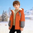 thumbnail image 3 of Swanpen Boys Winter Lined Hooded Jacket, Color Block Windproof Thick Padded Coat, Warm Thermal Kids Outerwear for Cold Weather, 3 of 5