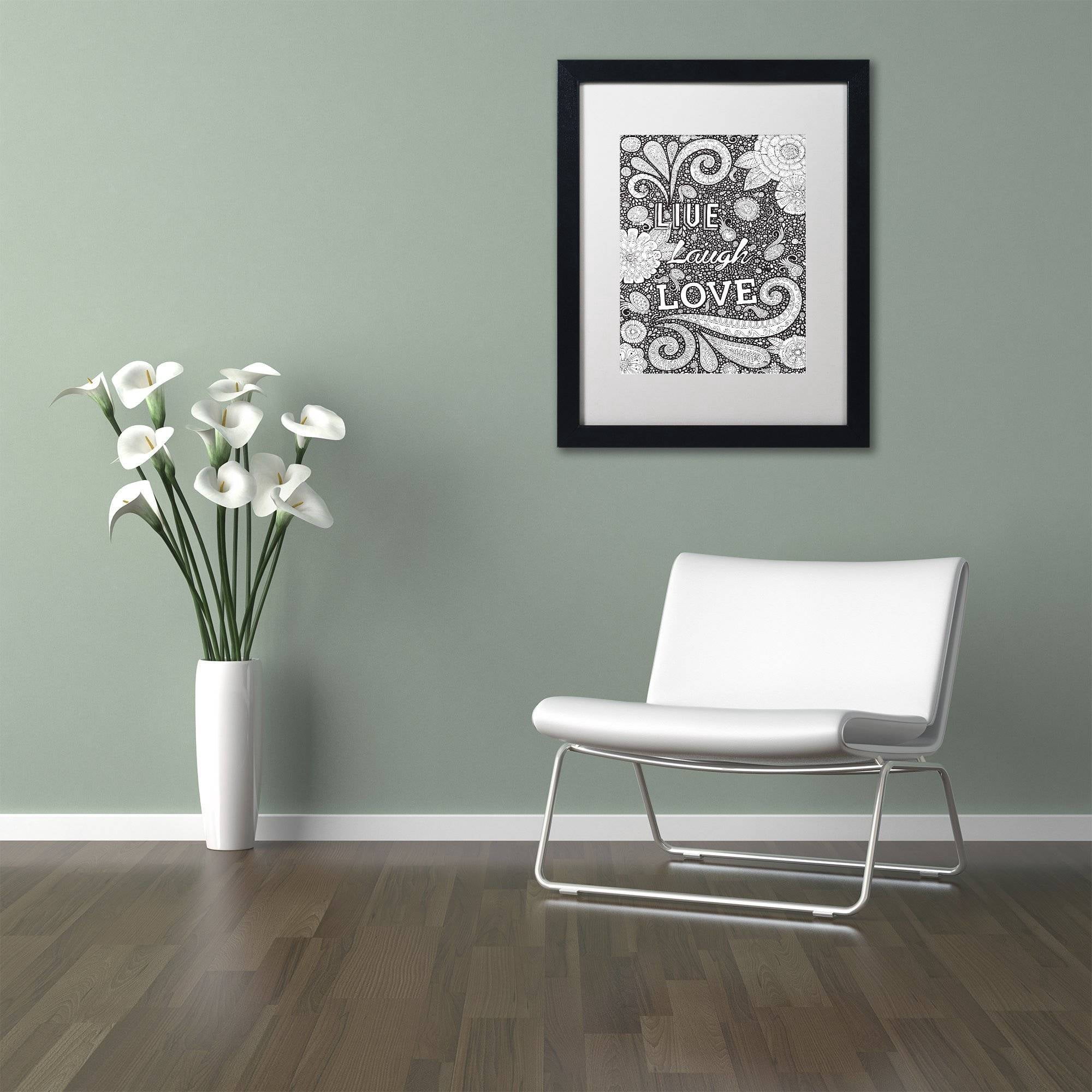 Trademark Fine Art "Live Laugh Love Black" Canvas Art by Hello Angel, White Matte, Black Frame