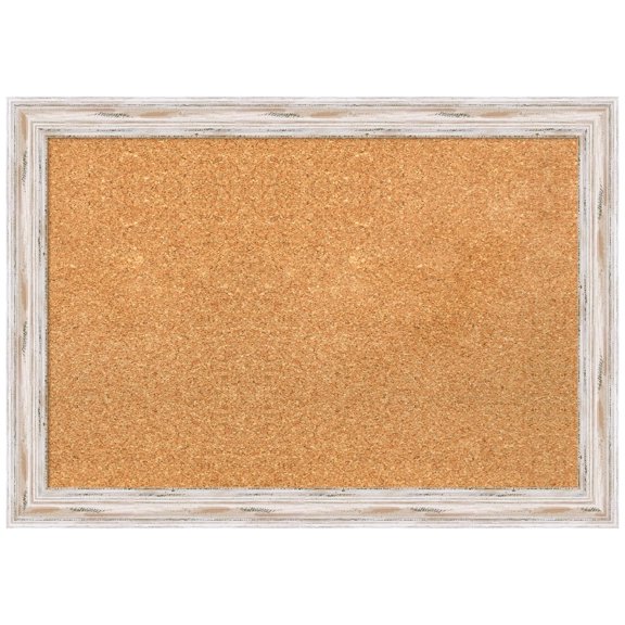 Amanti Art Natural Cork Board Wood Framed Alexandria White Wash Narrow Bulletin Board 27 in. x 19 in.