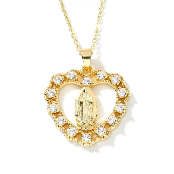 Fashionable and Charming Virgin Mary Love Micro-set Necklace, Classic and Versatile 14K Yellow Gold Gorgeous Clavicle Chain