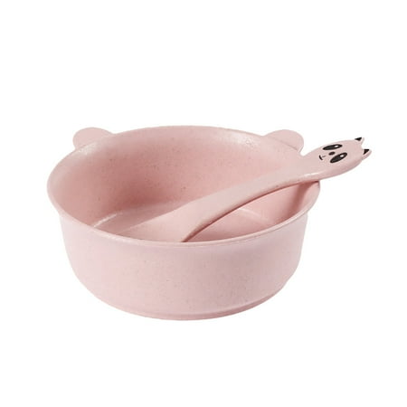 

Bzoosio Cute Cartoon Pandas Dinner Rice Serving Bowl Soup Food Spoon Wheat-Straw