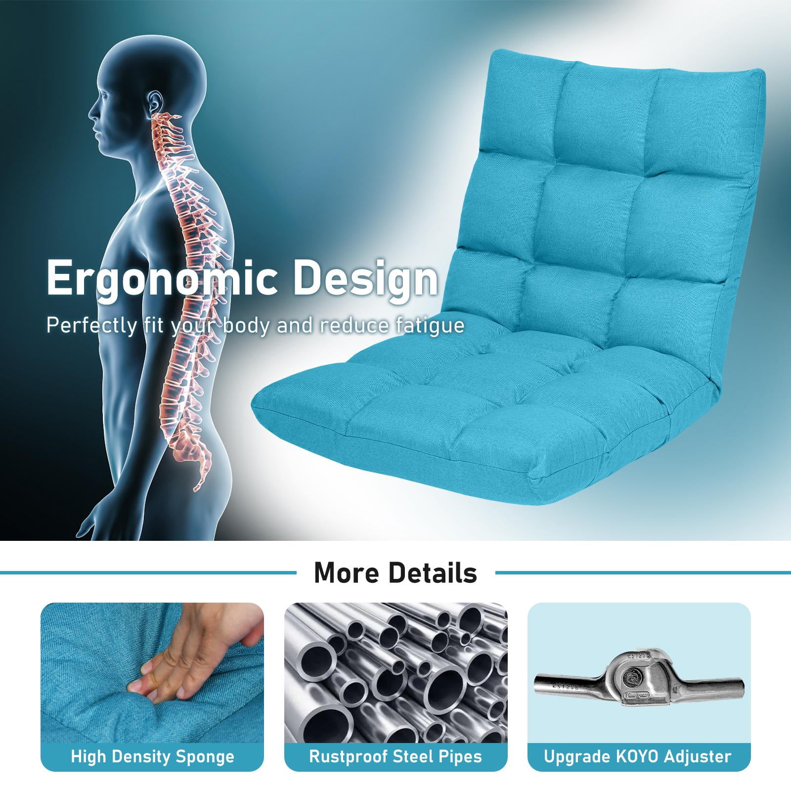 Giantex Adjustable Floor Gaming Sofa Chair w/14-Position, Cushioned Folding Lazy Reclinerw/High Resilience Sponge, Sleeper Bed Couch Recliner(Peacock Blue)
