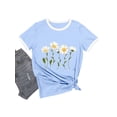thumbnail image 3 of Xuanfei Women Daisy Graphic Print Crew Neck Short Sleeve Contrast Color T-Shirt, 3 of 7