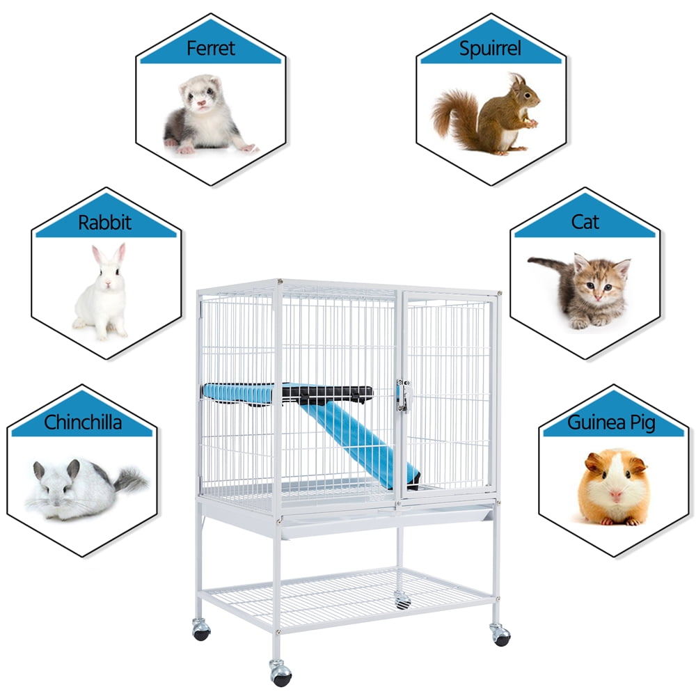 Alden Design Metal Animal Cage with Wheels for Adult Rats, Chinchillas & Guinea Pigs, White