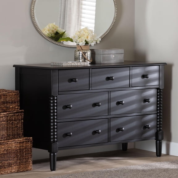 Baxton Studio Braith Farmhouse Dresser, 7-Drawer, Black