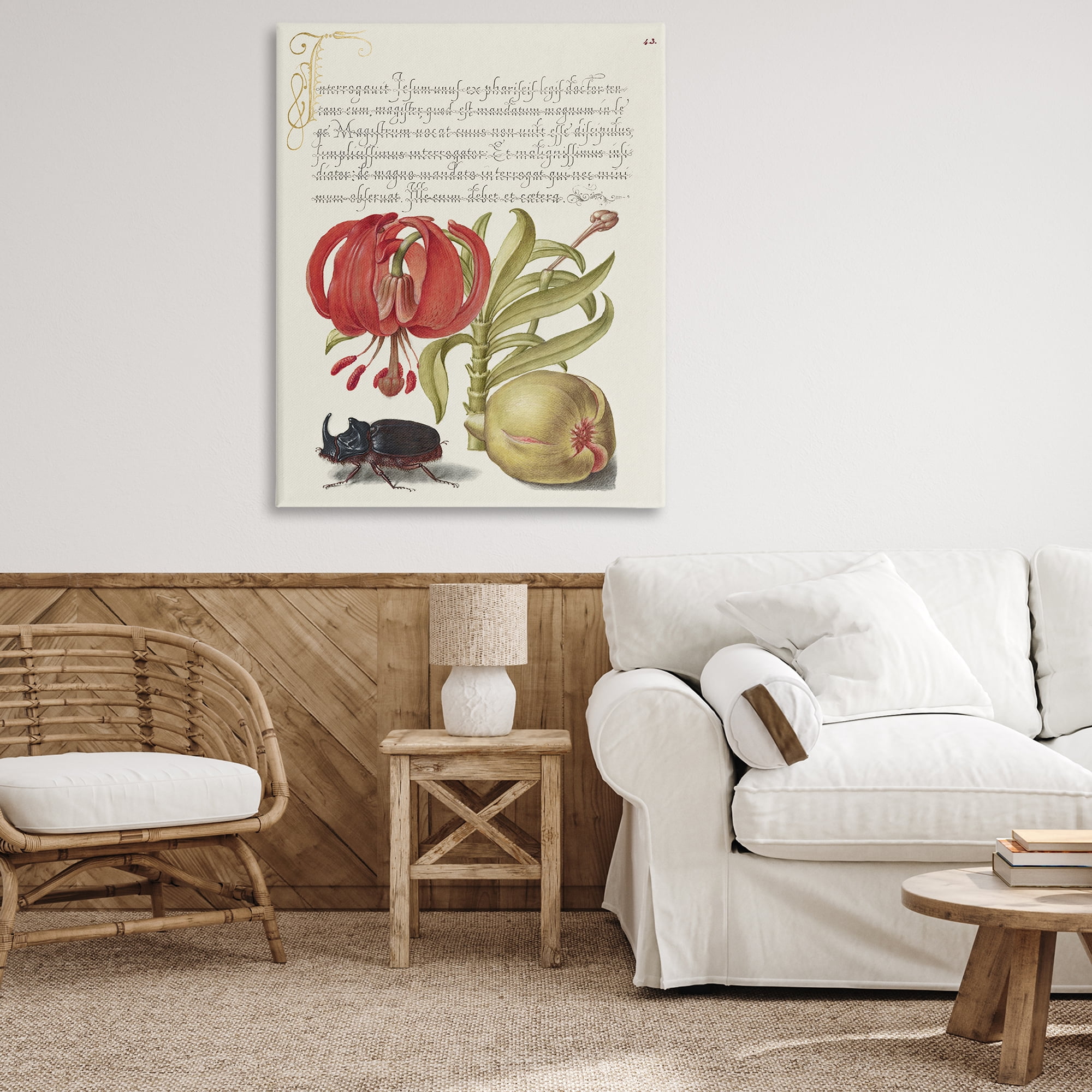 Stupell Industries Vintage Flora & Fauna Text & Numbers Painting Wrapped Canvas Art Print Wall Art, 36 x 48