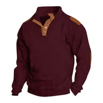 AnuYalue Mens Casual Sweatshirt Patchwork Stand Collar Button Up Pullover Fall Warm Loose Fit Long Sleeve Golf Sweatshirts