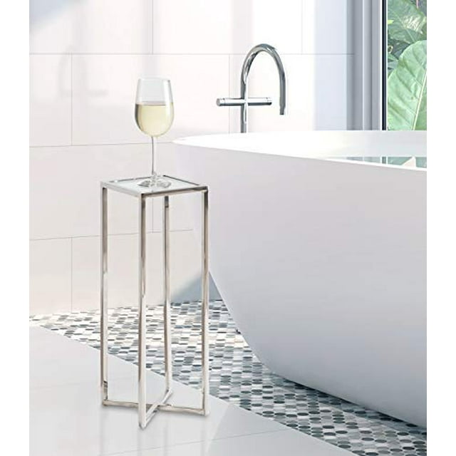 Kate and Laurel Table d'Extrémité Carrée Jaspur, 7" x 7" x 21", Argent, Table à Boissons Multifonctionnelle et Support pour Plantes