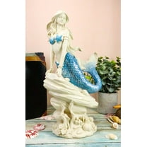 Ebros Ocean Aqua Blue Tailed Mermaid Sitting On Sea Rock Figurine 11.5"H