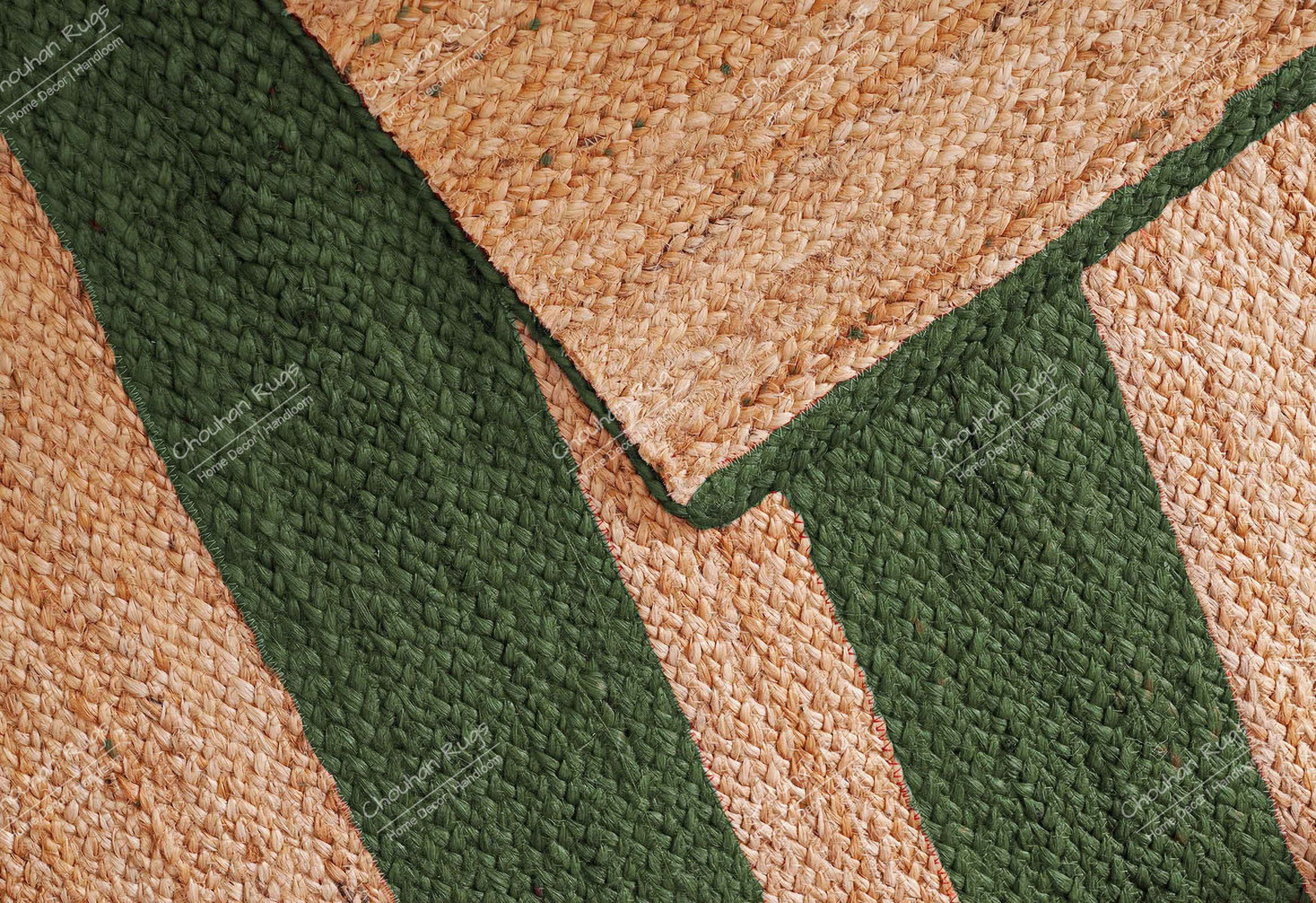 Chouhan Rugs Natural Jute Green Lined Rug Bohemian Rug Decor Rug Handwoven Rug Custom Rug Decorative Rug