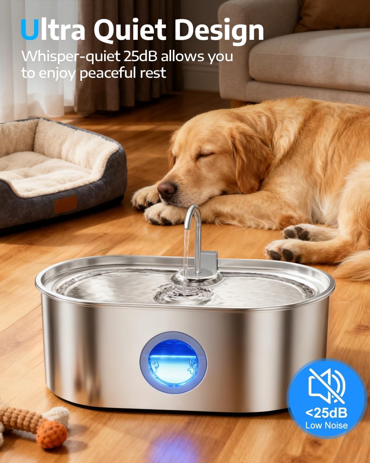4.2Gal Dog Water Fountain for Large Dogs, 16L Stainless Steel Dog Fountain Water Bowl with Multi-Filtration & Deeper Drinking Tray, Extra Large Pet Water Fountain with Water Window & LED, Ultra-Quiet