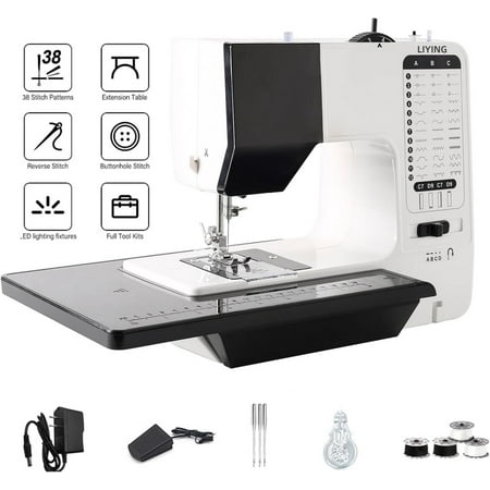 LIYING Portable Sewing Machine for Beginners 38 Built-in Stitches with Extension Table &Dual Speed(with Extension Table)