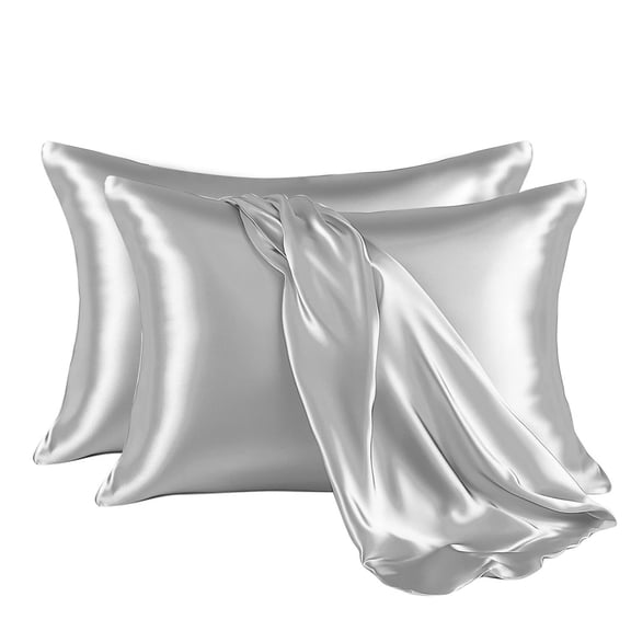 Satin Pillowcase for Hair and Skin, Silk Satin Pillowcase 2 Pack, Queen Size Pillow Cases Set of 2, Silky Pillow Cover with Envelope Closure (20x30, Light gray)
